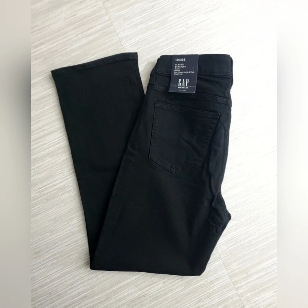 GAP 90's Mid Rise Classic Straight Jeans Black Stretch Hold 10/30 SHORT NWT $80